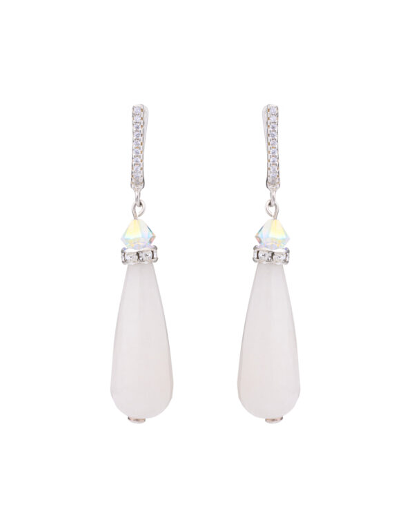 Drop Silver Earrings in Ivory Color with Cubic Zirconia Leverback